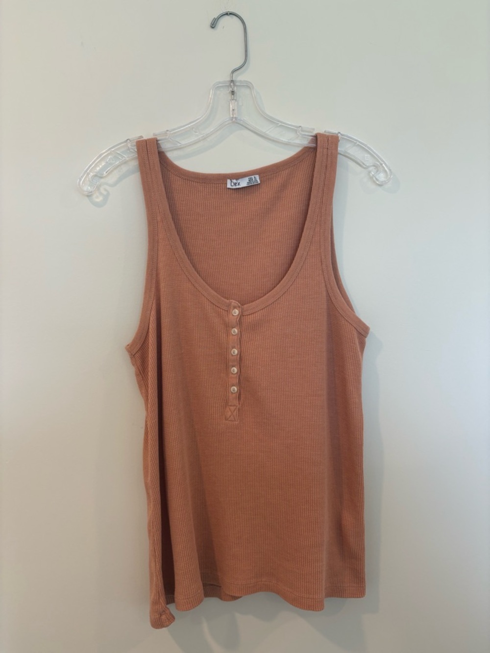 Dex Ribbed Henley Tank Top - Rust Brown